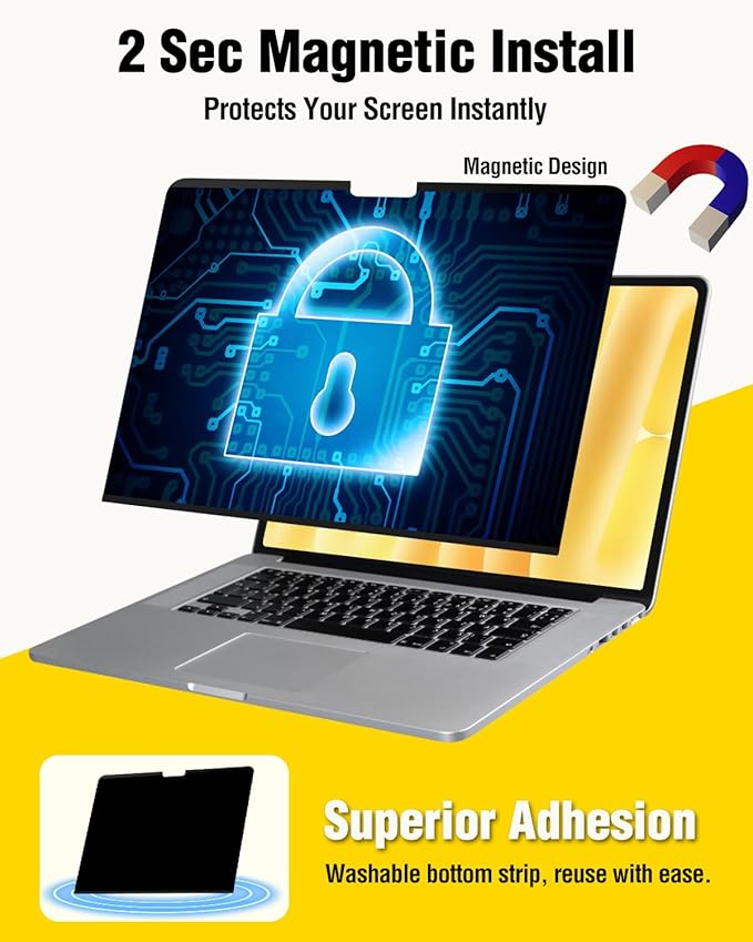 F FORITO Magnetic Privacy Screen Protector Compatible with MacBook Air 15.3 inch (2023-2025, M2, M3, M4), Removable 360° Anti Peeping Anti Blue Light Anti Glare Laptop Privacy Screen Shield