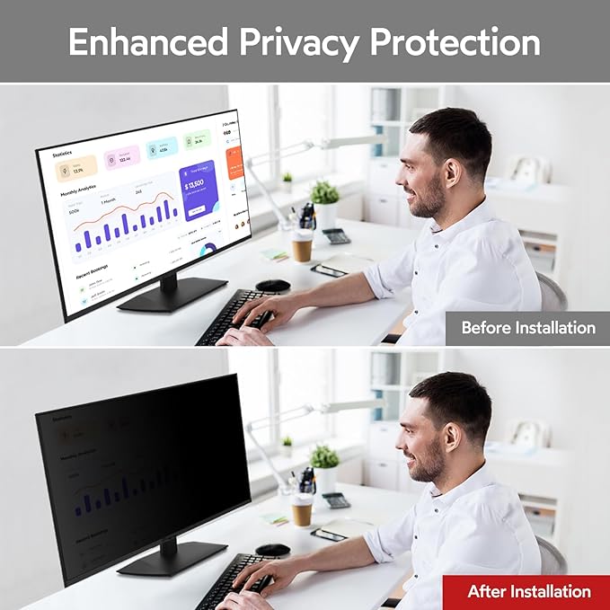 BERSEM 23.8 inch Removable Computer Privacy Screen Filter for 16:9 Ratio Monitor, Anti-Spy, Anti-Glare, Anti-Scratch, UV-Blocking