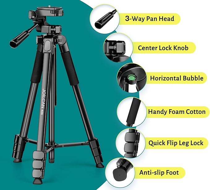 JOILCAN Phone Tripod, 67" Camera Tripod Stand for iPhone iPad, Professional Aluminum Travel Tripods with Wireless Remote and Carry Bag for Cellphone Photo Video Recording Vlog