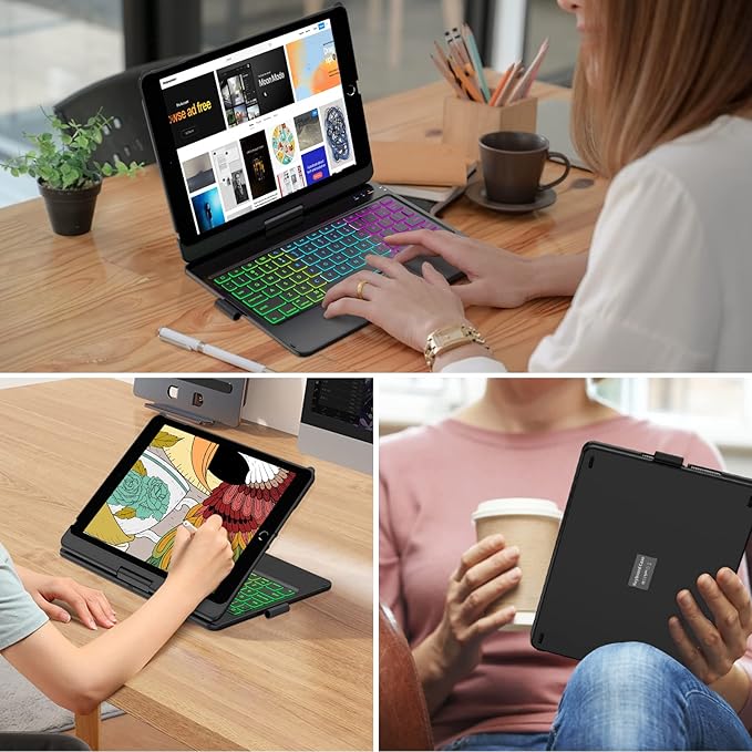 HOTLIFE Keyboard Case for iPad 10.2 9th/8th/7th Gen,Touch Keyboard for iPads 9th Generation/8th Gen/7th Gen-360° Rotatable Protective Cover-iPad Keyboard 9th/8th/7th Gen with Pencil Holder