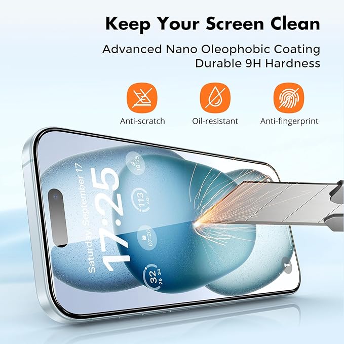 UNBREAKcable 2-Pack Screen Protector for iPhone 15 Plus, Double Shatterproof Tempered Glass [Easy Installation Frame] [9H Hardness] [99.99% HD Clear] [Case Friendly] for iPhone 6.7 inch
