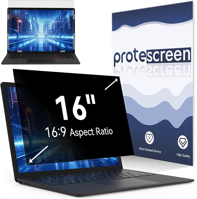 Laptop Privacy Screen 16 Inch Compatible With Lenovo Hp Dell Acer Asus Thinkpad Envy Xps, 16:9 Aspect Removable Anti Glare Blue Light Filter Protector, 16inch Computer Monitor Privacy Shield
