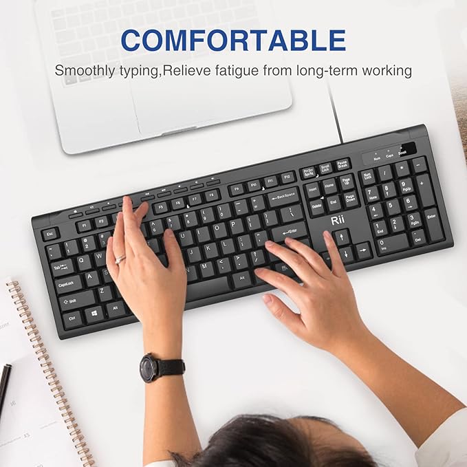 Rii RK907 Ultra-Slim Compact USB Wired Keyboard for Mac and PC,Windows 10/8 / 7 / Vista/XP (Black) (10PCS)