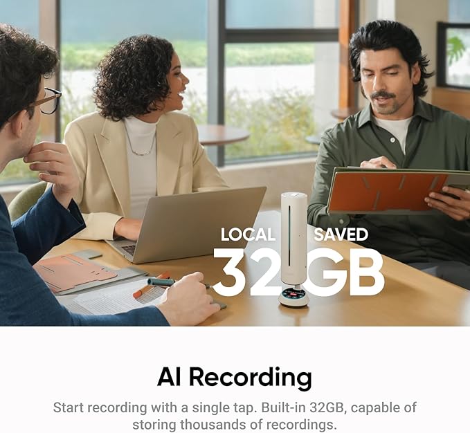 Insta360 Wave - AI Speakerphone, Bluetooth, Voice Recorder, 8 Noise-Canceling Mics w/Beamforming, AI Transcript & Summary, Support 99 Languages, 32GB Storage, Meetings, Podcasts, Livestreams