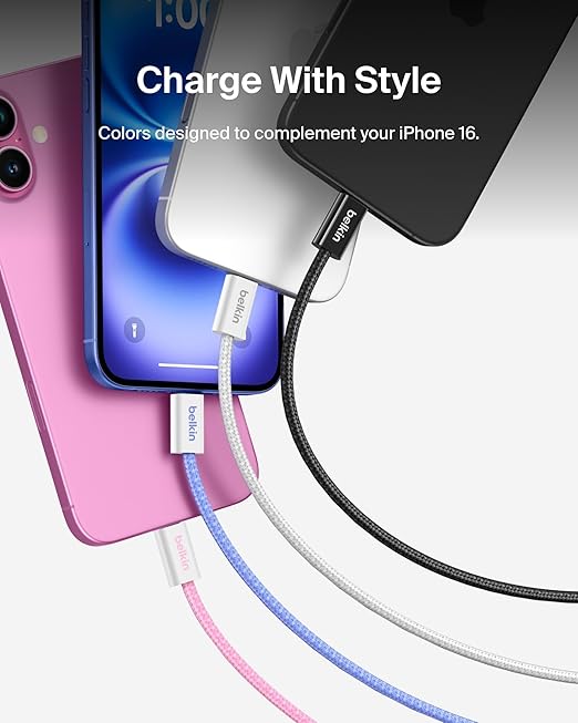 Belkin USB C to USB C Cable 2-Pack, 3.3ft, 60W - Type C Charger, iPhone Charger Cord, Soft, Braided, Flexible for iPhone 16, Galaxy S25, Pixel 9, Airpods, iPad Pro & More, Travel Essentials - Blue