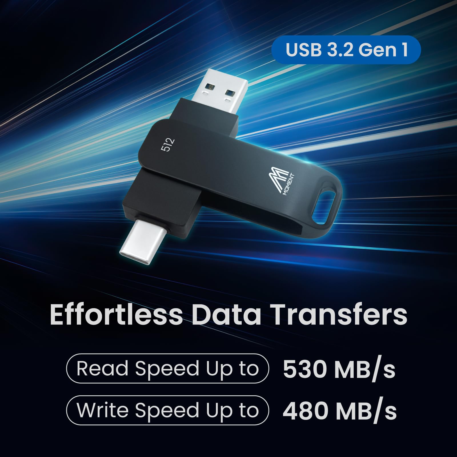 MMOMENT 512GB Portable SSD, MU P50 USB-C & USB-A, Up to 530MB/s