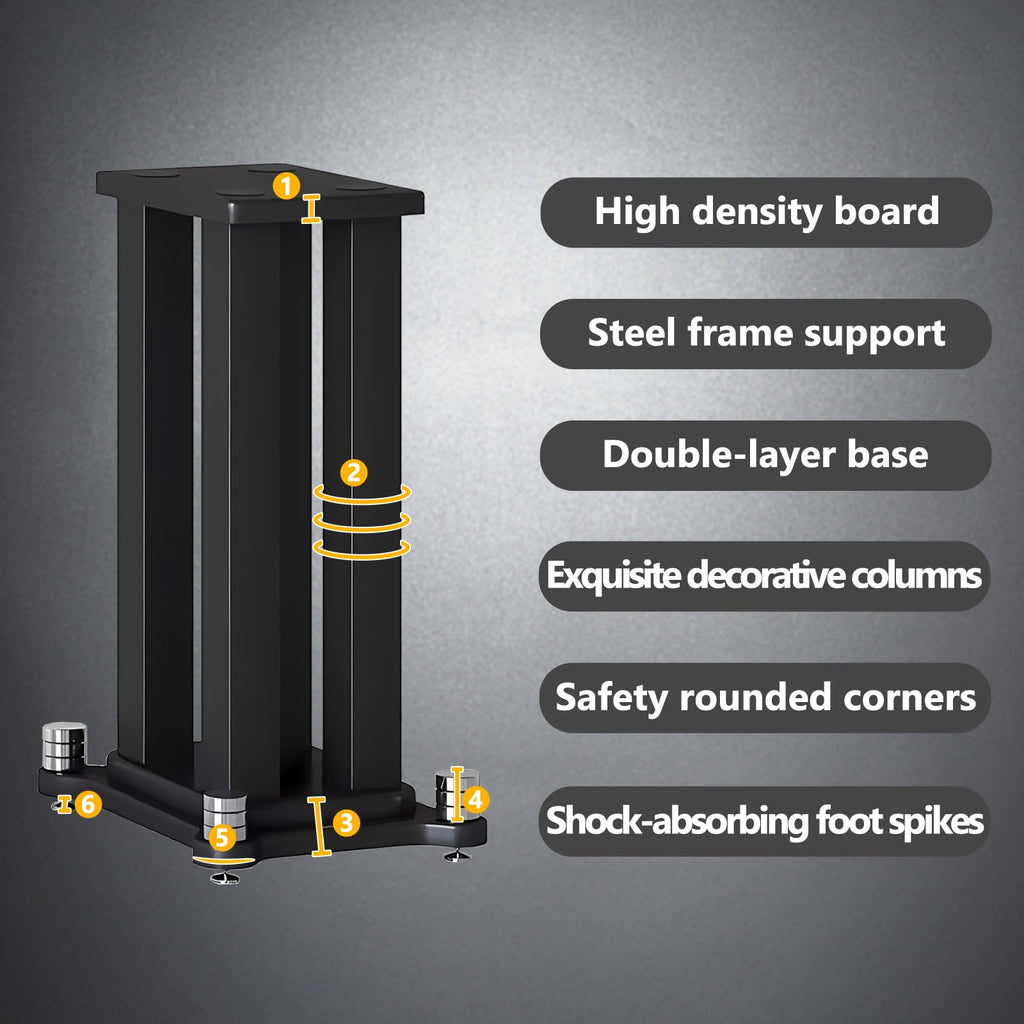 A Pair of Speaker Stands, Bookshelf Speaker Stand Steel Frame Support for Speakers up to 40 kg, Vibration-Absorbing MDF Design, Studio Monitor Stands Improves Sound Quality (20cm/7.8in)