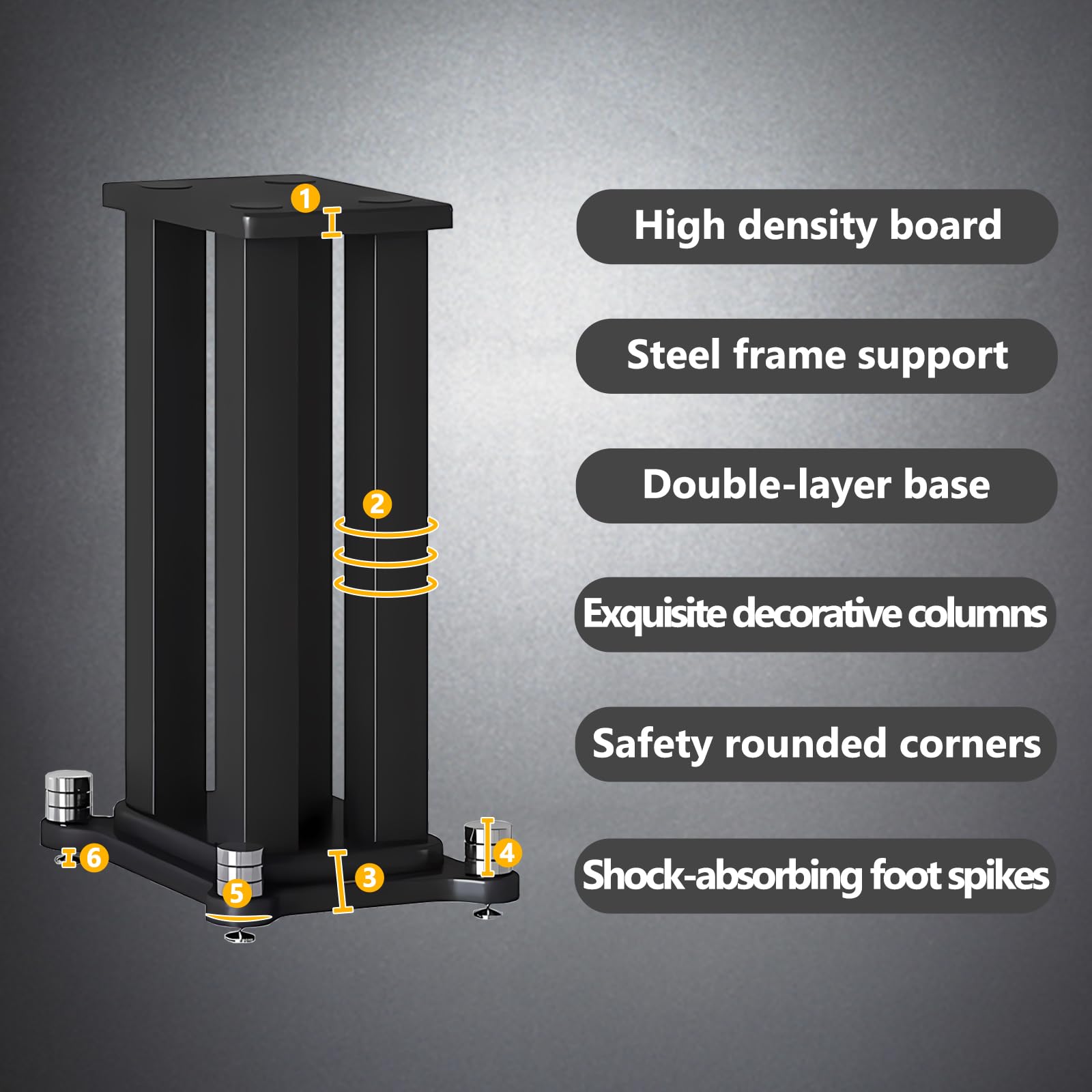 A Pair of Speaker Stands, Bookshelf Speaker Stand Steel Frame Support for Speakers up to 40 kg, Vibration-Absorbing MDF Design, Studio Monitor Stands Improves Sound Quality (20cm/7.8in)