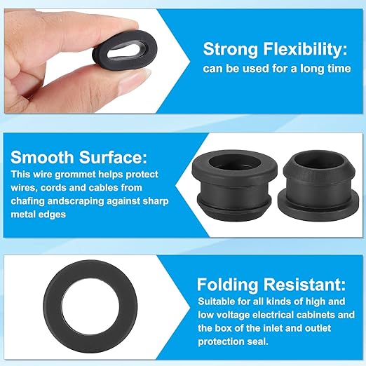 PATIKIL 18mm / 11/16 Inch Drill Hole,9/16 Inch ID Rubber Grommets, 12Pcs Top Hat Grommet for Wiring Eyelet Ring Gasket Automotive Firewall Cable Hole Plugs Wires Protection, Black