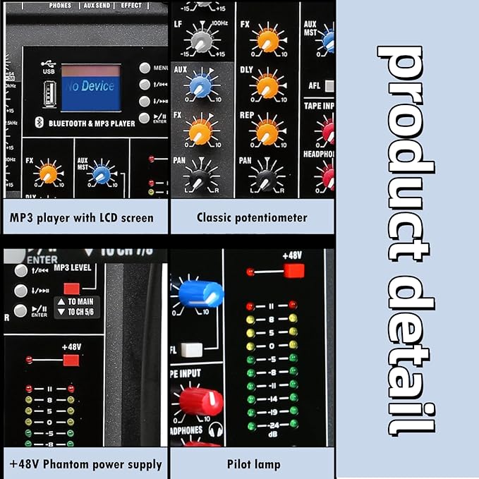 8 Channel Professional Digital Mixer Sound Board Console Bluetooth Live Studio Audio Mixer Power Mixing USB (110V-220V)