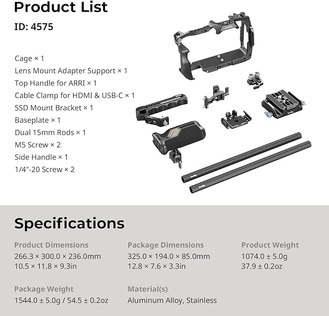 SmallRig Camera Cage Advanced Kit for Blackmagic Design Cinema 6K, Only for BMCC 6K, with Top Handle, Rotating Side Handle, SSD Bracket, Cable Clamp, Lens Mount Adapter, 15mm Rods and Baseplate - 4575
