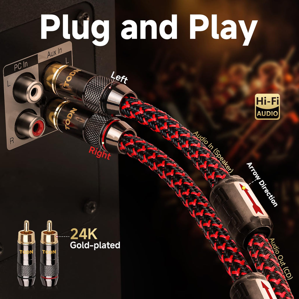 TODN HiFi RCA Audio Cable Shielded Stereo Cord for Audiophile, 1.64ft