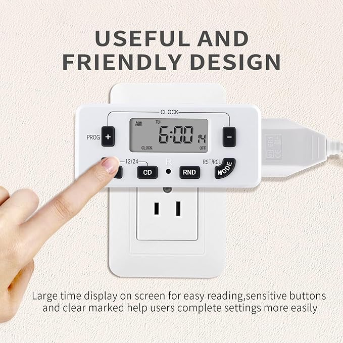 7 Day Programmable Digital Timer Outlet, Indoor Timer with Single Plug-in, Suitable for Lamp, Fan, Aquarium, 15A 1/2HP, 2 Pack