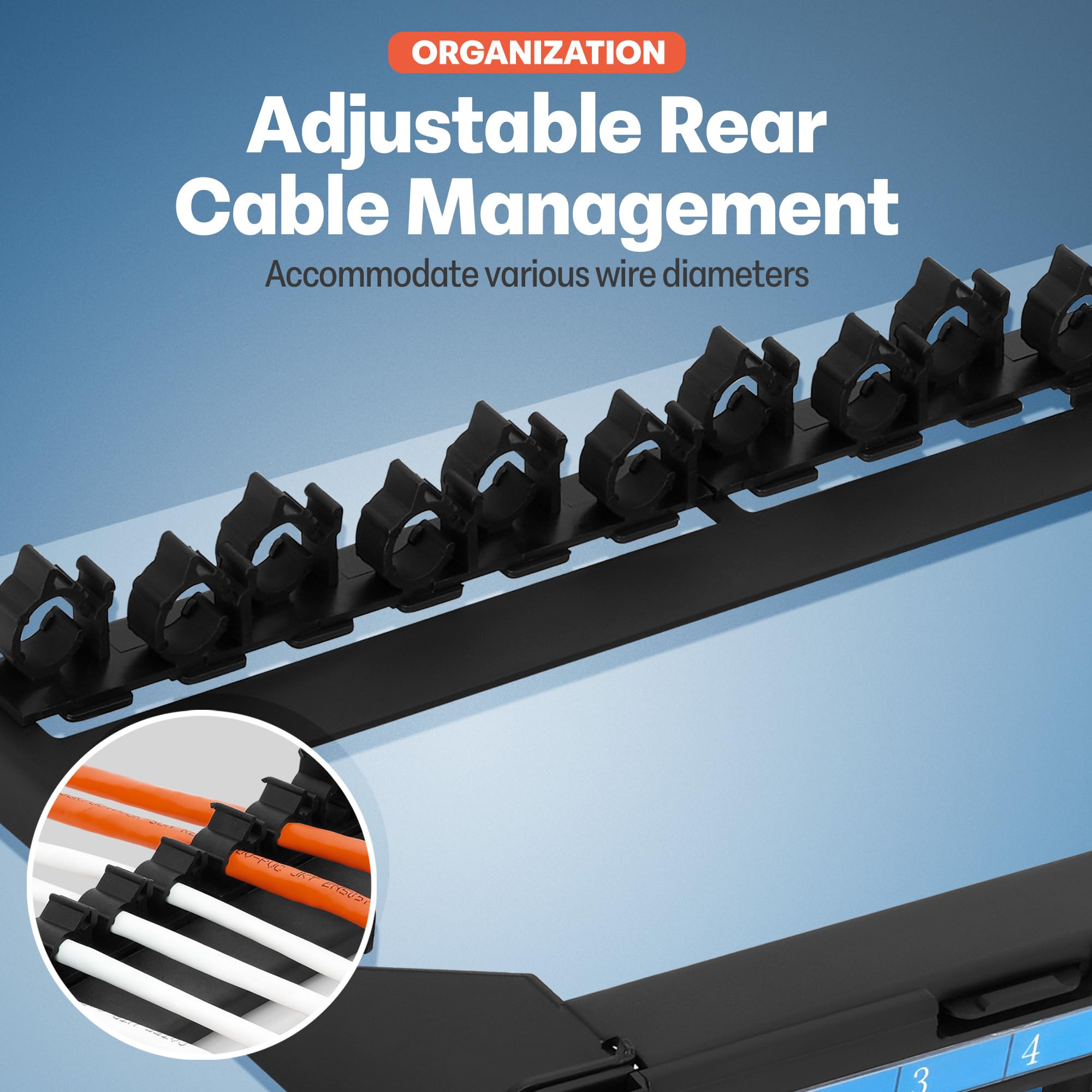 Everest 24 Port Keystone Patch Panel (4-Pack) - Removable 6-Port Panels - Use with Slim Profile Keystones ONLY (Wider Jacks May not fit Side by Side) - with Adjustable Rear Cable Management Bar
