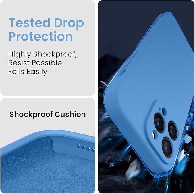 FireNova Designed for iPhone 13 Pro Max Case, Silicone [Camera Protection] Phone Case with [2 Screen Protectors], Soft Anti-Scratch Microfiber Lining Inside, 6.7 inch, Blue