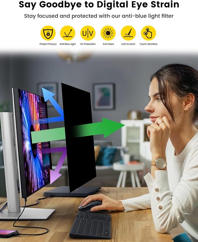 F FORITO 24 Inch 16:10 360°Privacy Screen Protector for Computer Monitor, Removable Eye Protection Anti Blue Light Anti Glare Computer Screen Privacy Shield for 24" Widescreen Monitors