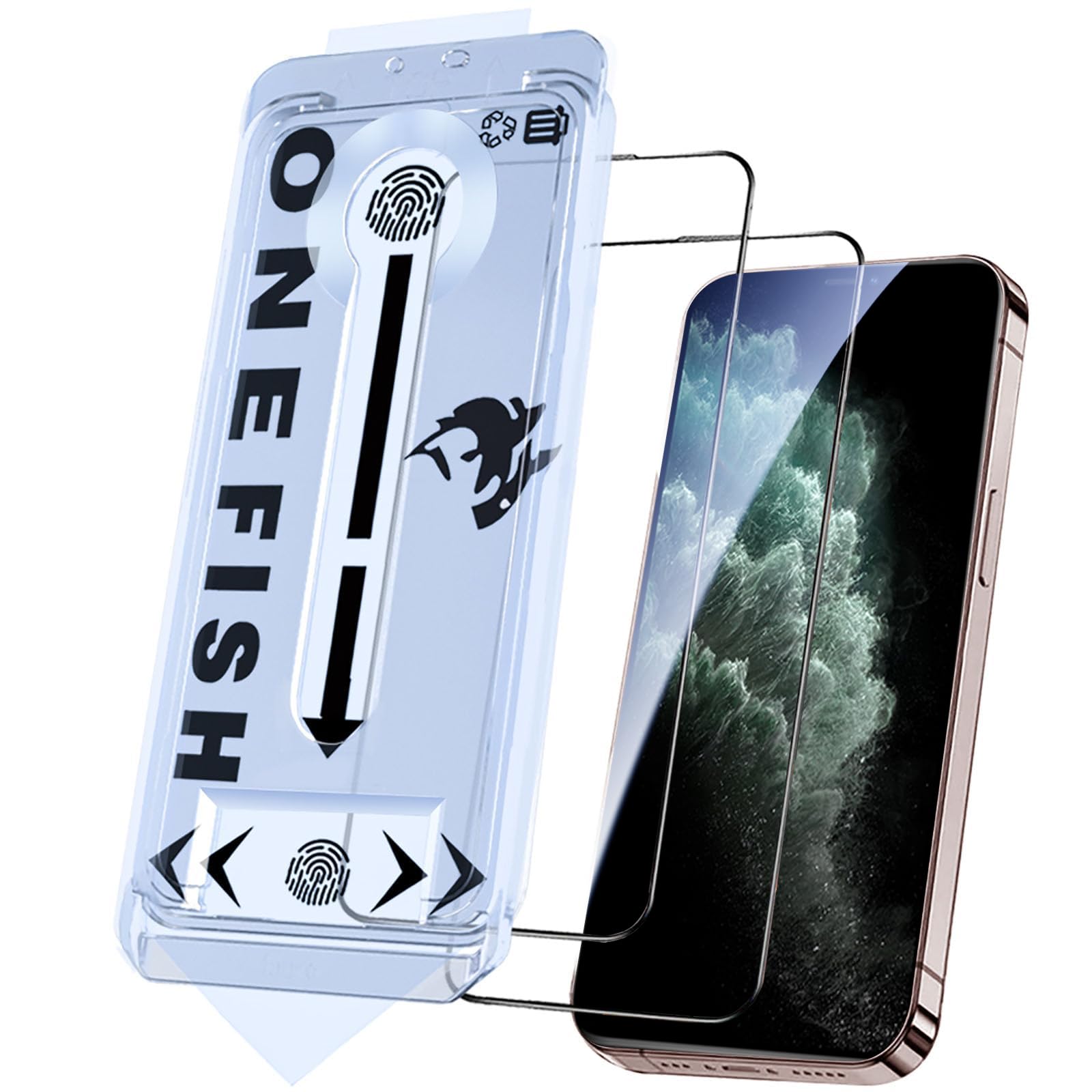 OneFish Tempered Glass Screen Protector for iphone 11 Pro Max/Xs Max, 9H Hardness Glass Scratch Resistant,HD Clarity Tempered Glass Film with Installation Frame,Easy Installation,2Pack.