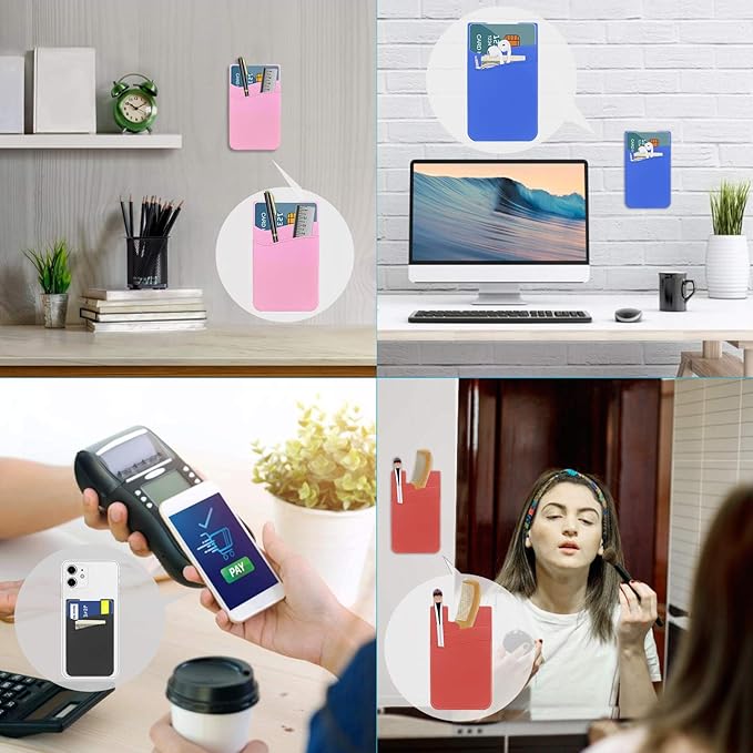 SS Phone Wallet, Card Holder for Phone Case Stick on Silicone Double Phone Pocket Suitable for iPhone Samsung Galaxy Any Smartphone 3 Pack