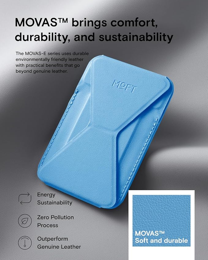 MOFT Magnetic Wallet Stand Compatible with iPhone 16/15/14/13/12 Series, Angle Adjustment & Magsafe Compatible MOVAS Phone Stand,Faded Jeans