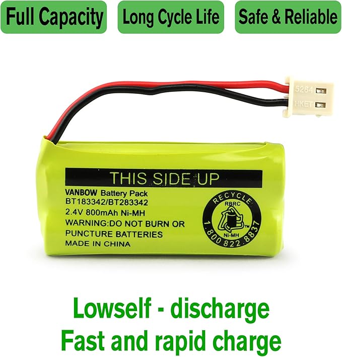 BT183342/BT283342 2.4V 800mAh Ni-MH Battery Compatible with AT&T VTech Cordless Phone Batteries BT166342/BT266342 BT162342/BT262342 CS6709 CS6609 CS6509 CS6409 EL52100 EL50003 (Pack 8)