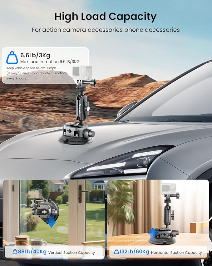 4" Suction Cup Mount with Magic Arm for Car Camera Mount for Go pro Windshield Phone Holder for Insta 360 Action Camera Accessories