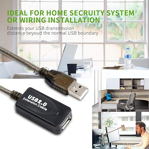 100 FT USB Extension Cable, USB 2.0 Type A Male to A Female Active Repeater Extension Cable 100ft, High Speed 480 Mbps