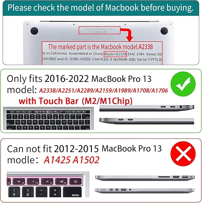 Teryeefi for MacBook Pro 13 inch Case Touch Bar M2 M1 2025 2024 2022 2021 2019 2018 2017 2016 Release fits Model A2338 /A2289/A2251/A2159/A1989/A1706, PC Hard Shell with Keyboard Cover, Gold Bows A003