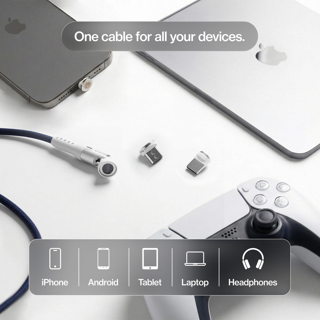 Statik 360 Pro Magnetic Charging Cable, USB-C Micro-USB Lightning Tips 100W
