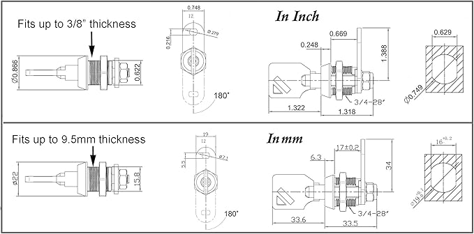 Admiral Locks Tubular Cam Lock, Keyed Alike Removable Key RV Compartment Storage Lock Cabinet Locks (Black Pack of 5, 5/8" 180°)