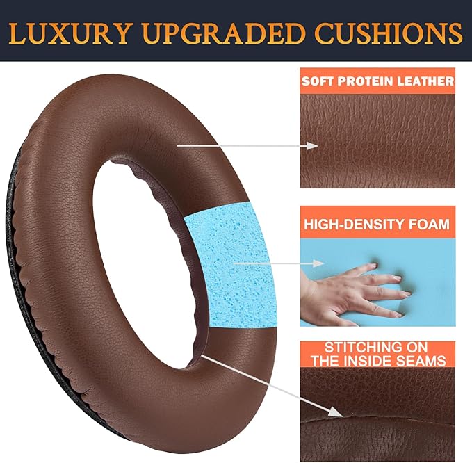 SoloWIT Replacement Earpads Cushions for Bose QuietComfort 35 (QC35) & Quiet Comfort 35 II (QC35 ii) Headphones, Ear Pads with Softer Leather, Noise Isolation Foam, Added Thickness (Coffee)