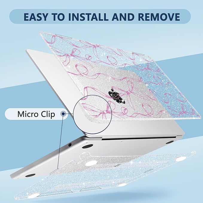 Compatible with MacBook Air 15 inch Case, M4 A3241/M3 A3114/M2 A2941 (Released 2025 to 2023), Hard Shell, Keyboard Cover, Screen Protector, Webcam Cover & Type-C Adapter, Sparkly Bows
