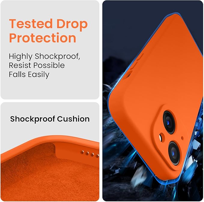 FireNova Designed for iPhone 15 Case, Silicone Upgraded [Camera Protection] Phone Case with [2 Screen Protectors], Soft Anti-Scratch Microfiber Lining Inside, 6.1 inch, Neon Orange