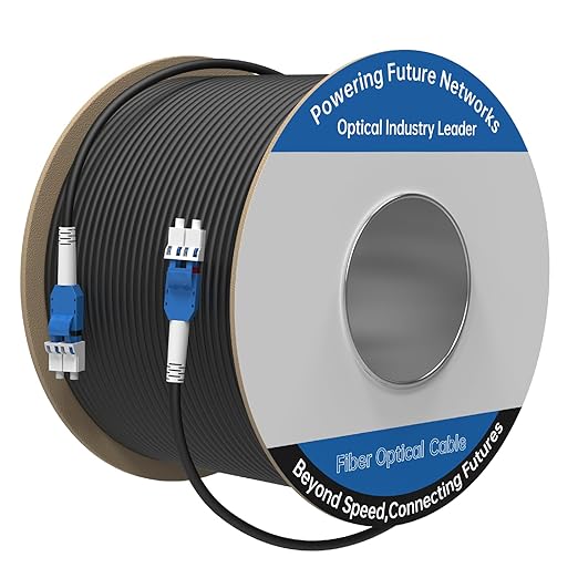 400M/1312FT LC to LC Armored Outdoor Fiber Optic Cable, Single Mode Duplex 9/125μm SMF Fiber Patch Cord, OS1/OS2 Compatible, Black LSZH Jacket, Uniboot Jumper for FTTH, Data Center, Long-Distance Use