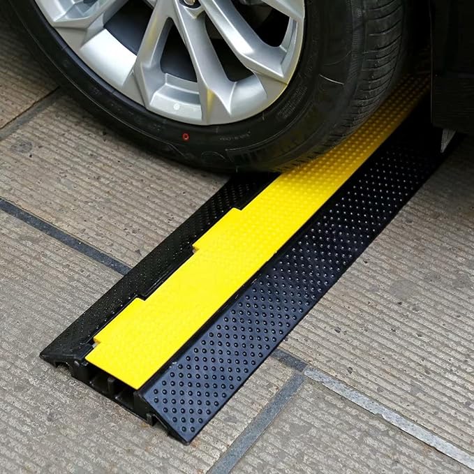 Rubber Cable Ramp Cord Cover Cable Protector Ramps Wire Hose Protective 2 Channel 22000Lbs Load Capacity Traffic Speed Bump for Asphalt Concrete Gravel Driveway Indoor Outdoor, 5 Pack
