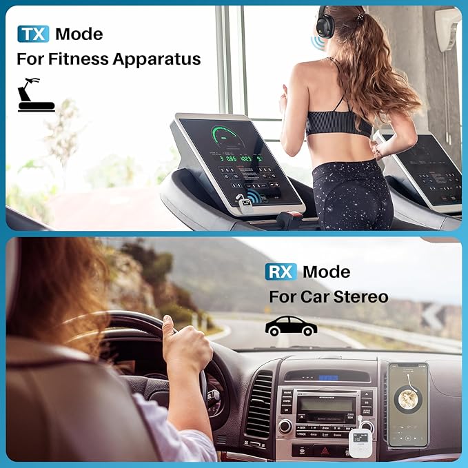 YMOO Bluetooth 5.4 Transmitter Receiver for Airplane, Wireless Bluetooth Adapter Travel Essentials, Supports to 2 Headphones, 25H Playtime, 2-in-1 Adapter with LED Display for TVs Gym Car Home,White