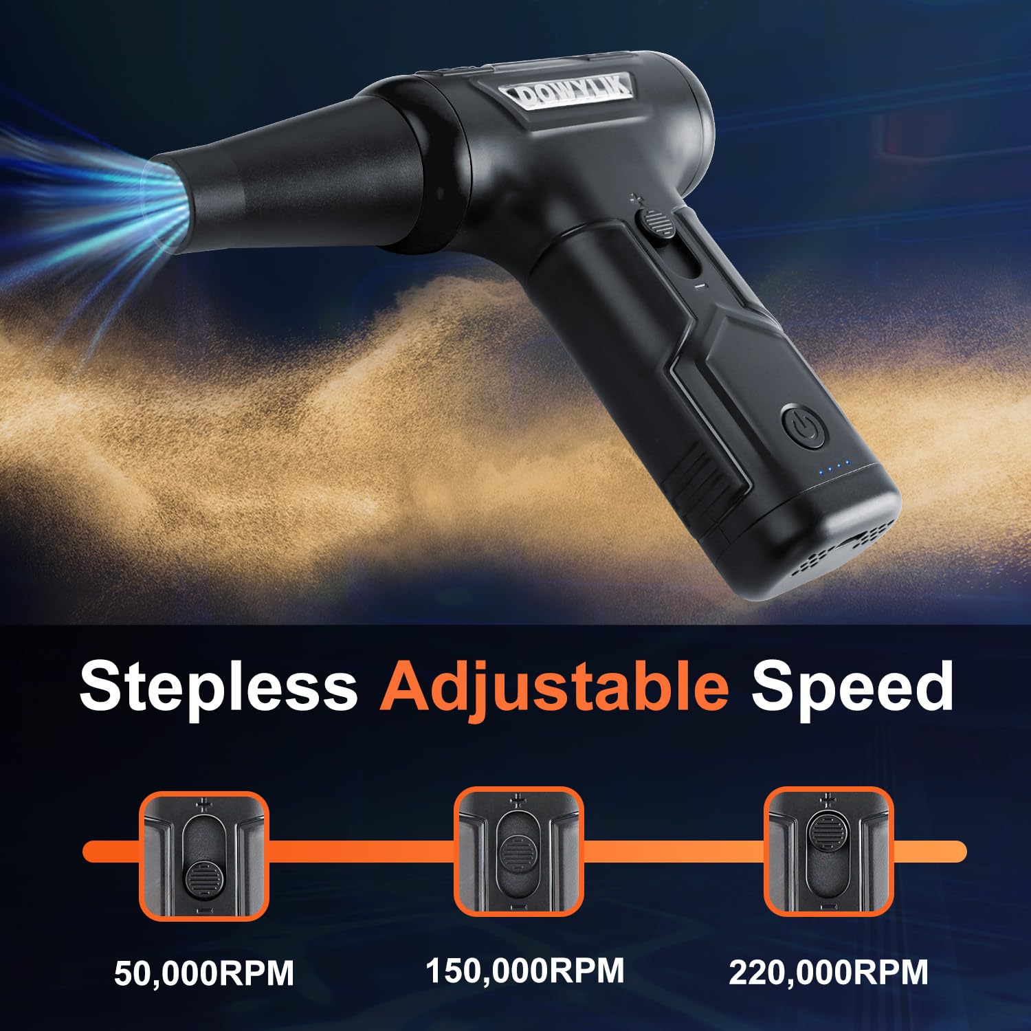Compressed Air Duster, 220,000RPM Strong Compressed Air, Brushless Canned Air Duster for Computer with LED, 3 Speed Speed Mini Blower Air Blower for Car, Computer, Keyboard