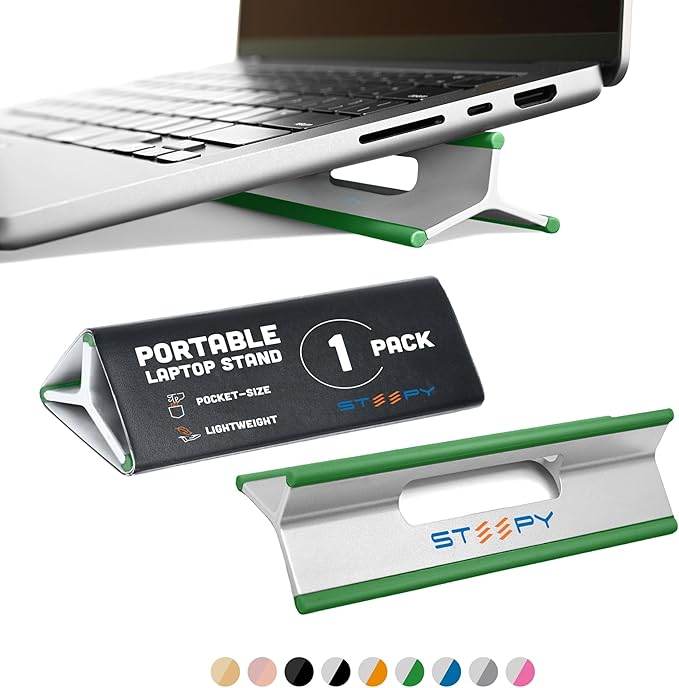 Steepy Portable Laptop Stand for Desk – Adjustable Height, & Portable Laptop Holder – Ergonomic Computer Stand for Cooling & Comfort – Slip-Proof, Sturdy Design – Universal Fit for 13-17 Inch Devices