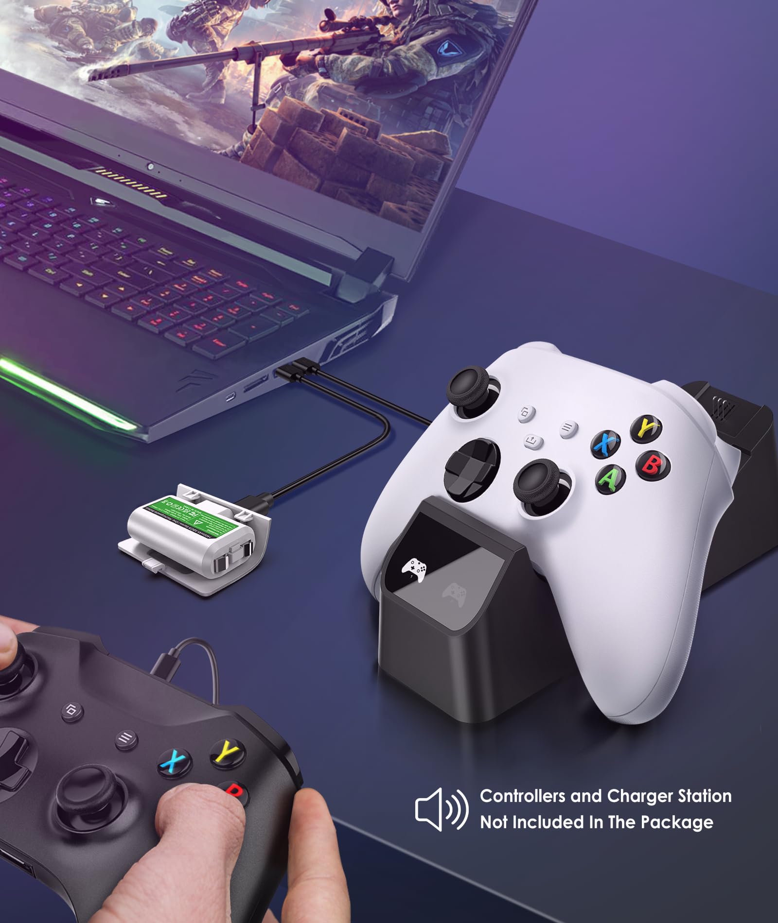 6amLifestyle Rechargeable Xbox Controller Battery Pack, Play and Charge Kit with Cable Compatible with Xbox Series X|S, Xbox One, S, X, Elite, Replacement Accessories,2 Pack Batteries, 4 Covers,White
