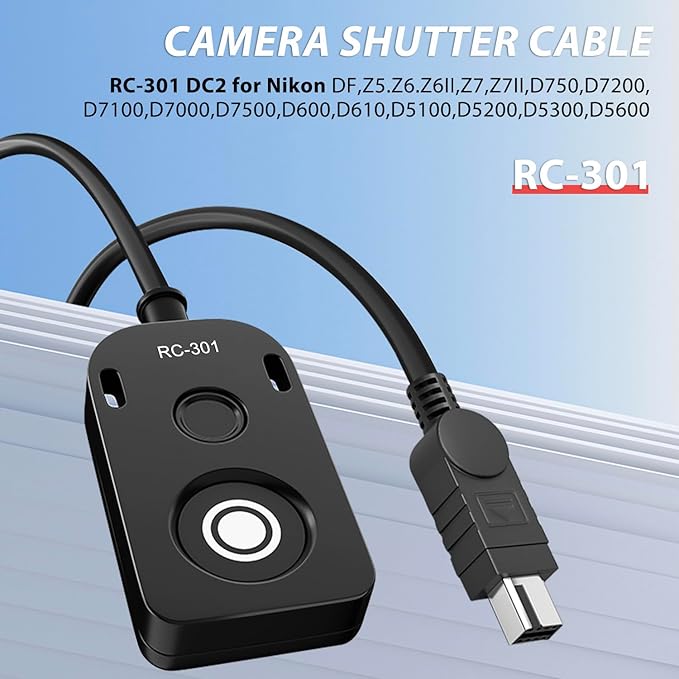 for NK Remote Cable RC301-DC2 Small Shutter Release Remote controlDF,Z5.Z6.Z6II,Z7,Z7II,D7100,D7200,D750,D600,D610,D90 D5600,D5300,D3300 Short Button (RC301-DC2 NK 11.8in/30cm)