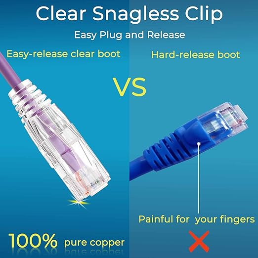 Rapink Patch Cables Cat6/ Cat6a 3ft (24 Pack) Slim, Cat6a Ethernet Patch Cable 30G Support, Snagless Cat 6 Patch Cable for Patch Panel to Switch, Flexiable Cat6 Ethernet Cable Purple