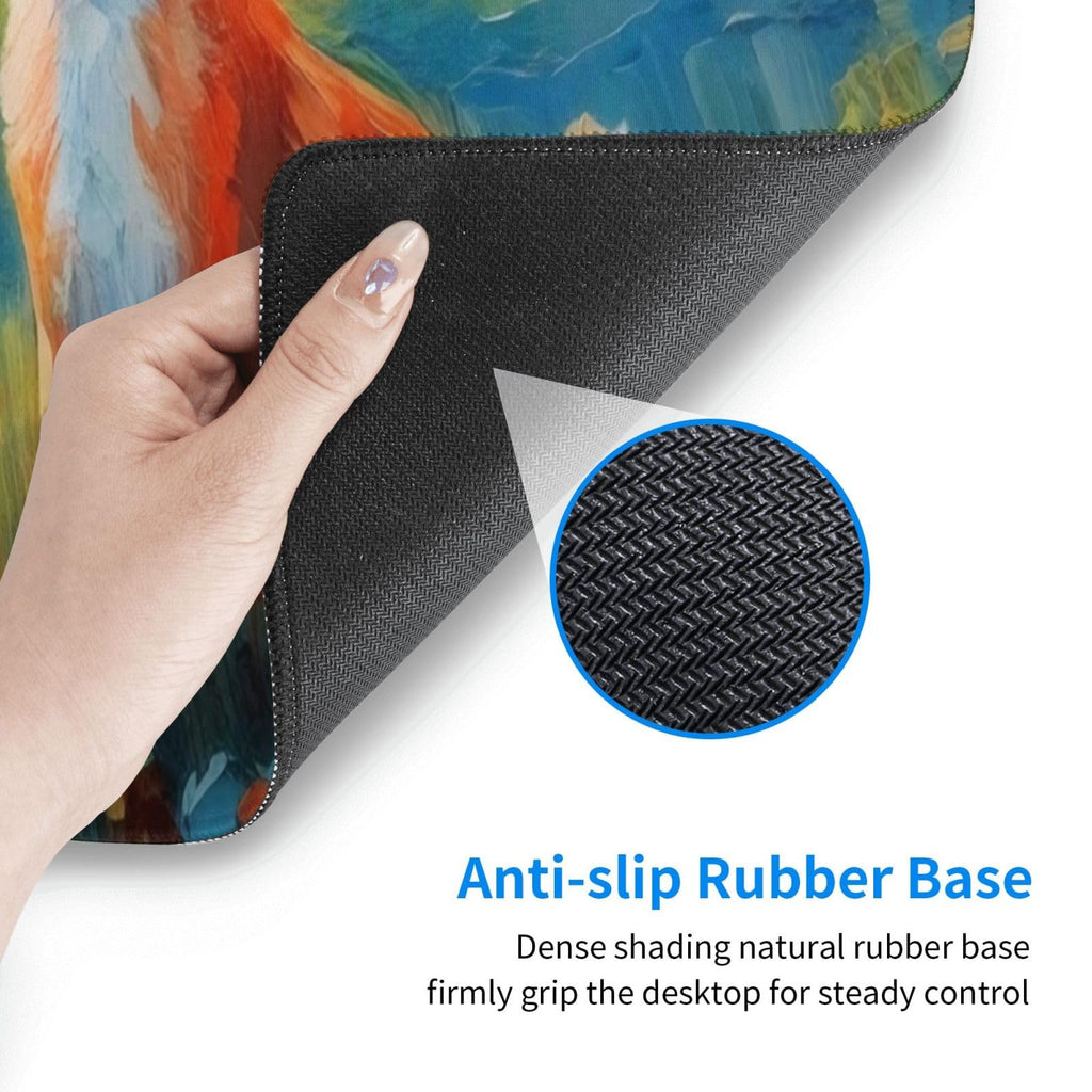 Gaming Mouse Pad, Large Non-Slip Rubber Base Mousepad, Keyboard Mouse Mat, Desk Pad with Stitched Edges, 31.5x11.8inch, Fox
