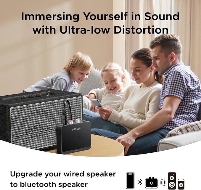 UGREEN Bluetooth 6.0 Receiver with LDAC, Hi-Res Wireless Audio Adapter with Low Latency, for Old Stereo/Speakers/Wired Speakers/Home Audio Music Streaming Stereo System