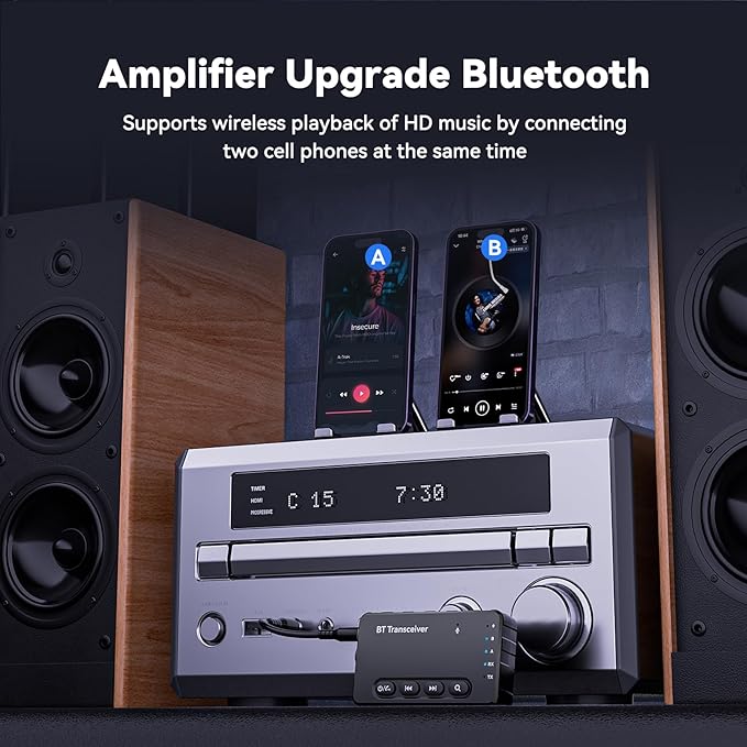 Bluetooth Transmitter Receiver aptX Adaptive/Low Latency/HD Bluetooth Adapter 5.2 Support 2 AirPods Phones, Wireless Audio Receiver 3.5mm Aux Headphone Jack Adapter for Airplane Travel/TV/Home Stereo