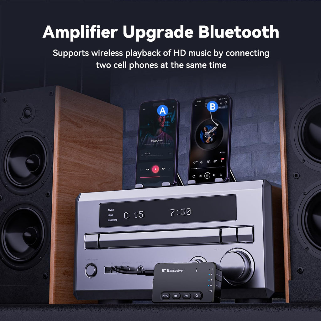 Bluetooth Transmitter Receiver aptX Adaptive/Low Latency/HD Bluetooth Adapter 5.2 Support 2 AirPods Phones, Wireless Audio Receiver 3.5mm Aux Headphone Jack Adapter for Airplane Travel/TV/Home Stereo