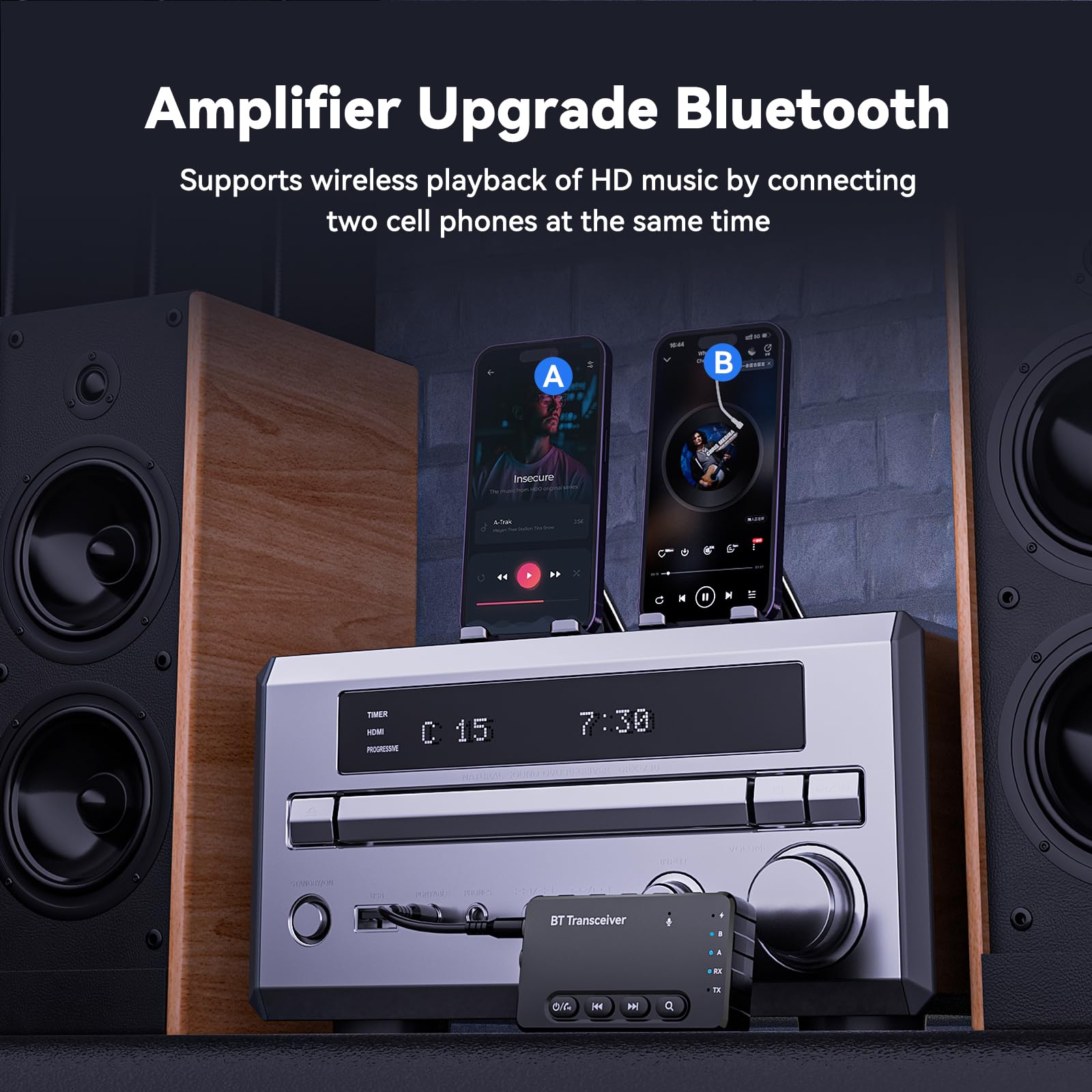 Bluetooth Transmitter Receiver aptX Adaptive/Low Latency/HD Bluetooth Adapter 5.2 Support 2 AirPods Phones, Wireless Audio Receiver 3.5mm Aux Headphone Jack Adapter for Airplane Travel/TV/Home Stereo