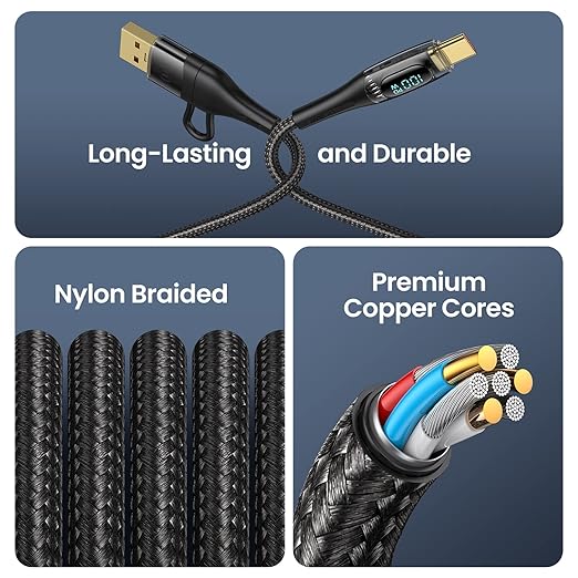 USB C to Multi Charging Cable, USAMS 100W 4FT 5A Type C to Type C Fast Charger Charging Cord with LED Display 5-in-1 C/A to C/Micro/IP Sync Charger Adapter Compatible for Laptop/Tablet/Phone