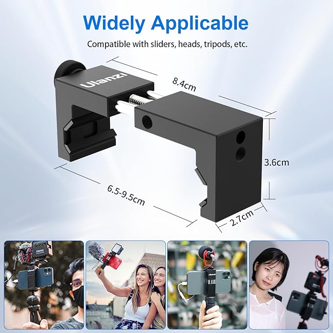 ULANZI ST-02S Aluminum Phone Tripod Mount w Cold Shoe Mount, Support Vertical and Horizontal, Universal Metal Adjustable Clamp for iPhone 12 11 Pro Xs X Max 8 7 Plus Samsung Android Smartphones