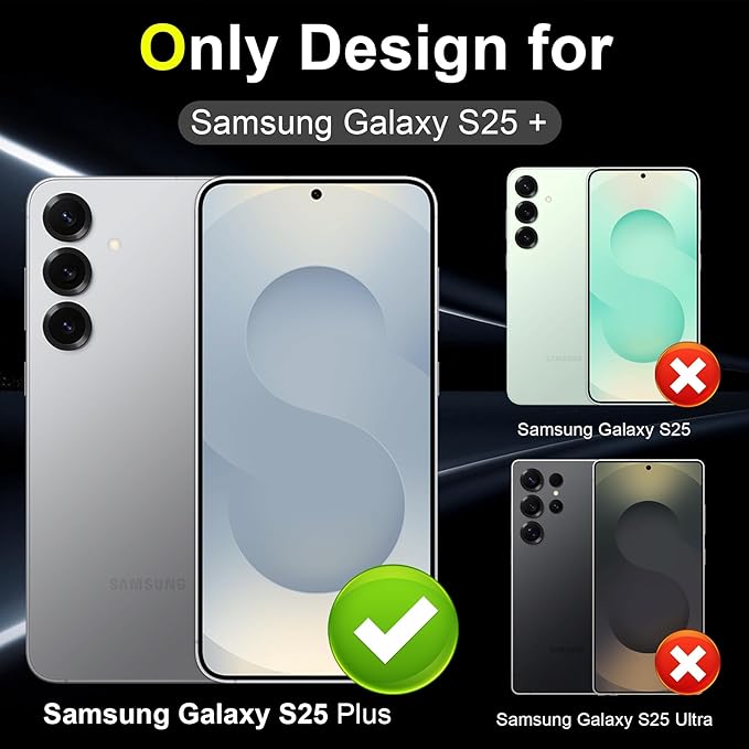 YWXTW Camera Lens Protector for Samsung Galaxy S25+ Plus Accessories [1:1 Fit & Ultra Clarity] 9H Tempered Glass Metal Individual Ring Camera Cover Screen Protector, Case Friendly (Black)