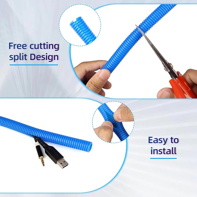 Split Wire Loom Tubing, 10,25ft Cord Protectors from Pets No Chew, Flexible Wire Covers Cord Protectors, Protective Split Cable Sleeve for Automotive Home Industrial Wires(Blue, 1.12inch-10ft)