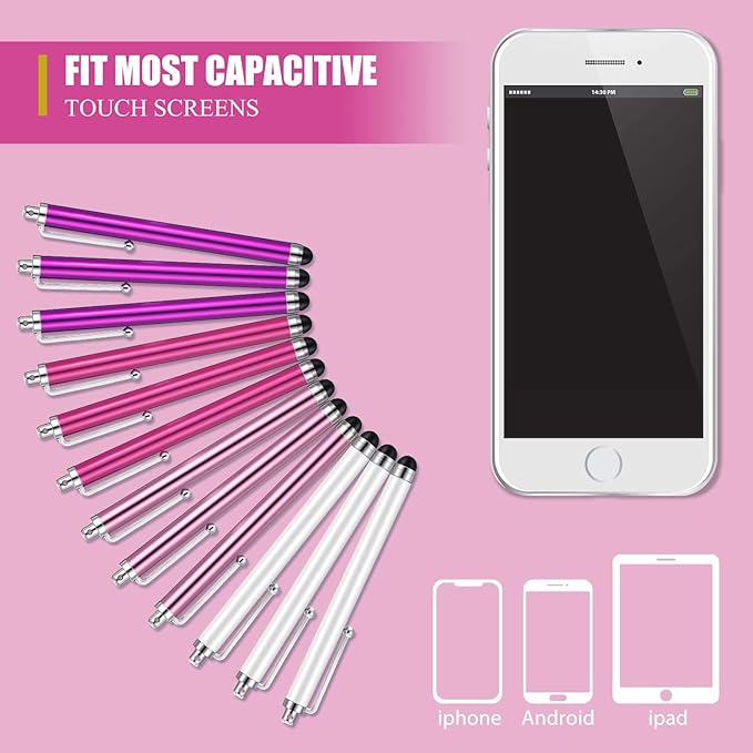 Outus 36 Pcs Stylus Pen for Universal Capacitive Touch Screens Devices, Stylus Pen Compatible with Tablet for Classroom Travel Olders Friendly(Pink, Purple, Rose Red, White)